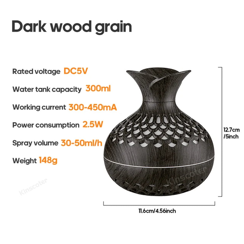 Wood Grain 300ml USB Aroma Diffuser and Humidifier - Desktop Hydrating Instrument